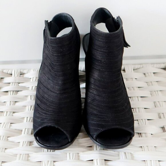Paul Green Cayanne Black Nubuck Leather Peep Toe Block Heel Bootie Shoes 7.5 - Picture 13 of 16